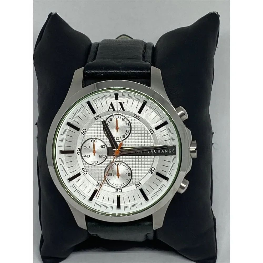 Armani Exchange AX2165 Men's Black Leather Analog Silver Dial Quartz Watch JK248